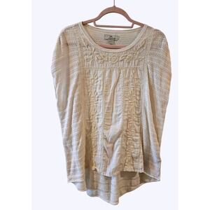 Bob Timberlake Womens Knit Top Embroider Natural Ivory Cotton Linen Blend Size S